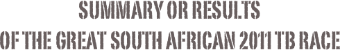 summary or results 
of THE GREAT SOUTH AFRICAN 2011 TB RACE
